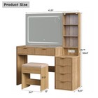 Fluted Vanity Desk With Led Mirror  Makeup Vanity With 6drawers charging Station