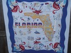 Vintage 1950s Florida State Map Souvenir Tablecloth 49 X 51 Cotton Flamingos