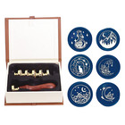 Wax Seal Stamp Set  Vintage 6 Pieces Sealing Wax Stamp Heads   1 Wooden Handle S