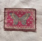 Antique 1910s Tobacco Felt Rug Quilt Butterfly Pink B21 Cigarette Silk Unsewn
