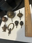 7 Antique Arts Craft Deco Victorian 5 Stamped Brass   1 Cast Iron Clock Finial