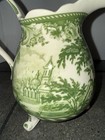 Vintage Limoges Green Transferware Footed Pitcher