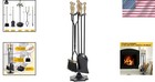 Vintage-style 5-piece Fireplace Accessory Set - Ergonomic Brass And Wrought Iron