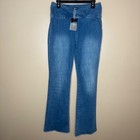 New Flamingals Womens High Waist Crossover Flare Jeans Raw Hem Medium Wash L