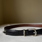 Vintage Full Grain Black Leather Belt Two Tone Silver Gold Buckle Made In Usa 42