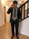 Traditional Grayish Black Barong Tagalog With Short Sleeves   Embroidery Design