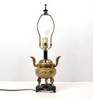 Vintage Chinese Foo Dog Brass Lamp Asian Chinoiserie Urn Table Lamp On Wood Base