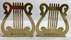Vintage Solid Brass Harp Book Ends  Musical Symbol Pair Staff Stand Bookends