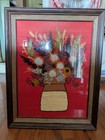 Vtg Large  Framed Crewel Art Floral Arrangement  Folk Art