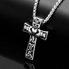 Men Irish Celtic Trinity Knot Claddagh Cross Pendant Necklace Box Chain 24 