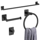 4-piece Black Bathroom Accessories Set   24  Towel Bar  Hooks   Toilet Paper Hol
