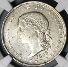 1883 Ngc Au Colombia 5 Decimos Medellin Mint 50 Centavos Silver Coin  24102704d 