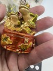 Metal Frog Trinket Box Hinged Lid Rhinestone Jeweled Decorative Figurine