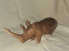 Vintage Solid Wood Carved Rhino Figurine