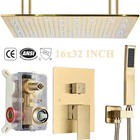Brushed Gold Shower Faucet Set 16x32 In Led Rain Shower Head Combo Ceiling Mount