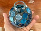 Vintage Stained Glass Pattern Blue Mosaic Made In Japan Glass Bottle