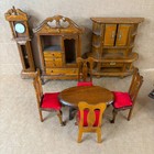 Vintage 1 12 Wood Dollhouse Furniture Lot Dining Table Chairs Clock Shelf