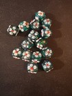 15 Glass Beads - Square Cube Flower 10mm Dark Green-  b675 