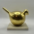 Pair Vintage Brass-plated Modernist Bird Bookends On White Marble Bases