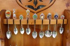 Vintage Souvenir Spoon Collection With Wooden Display Rack