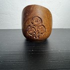 Rustic Vintage 5 Hand Carved Mcm Wooden Coaster With Holder Floral Carving