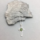 Sterling Silver Celtic Cross Pendant Made Ireland Real Shamrock Resin 22  Irish