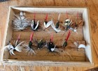 Vintage Best Made Wooden Fly Box With 12 Hand Tied Flys Made In Japan 1950s