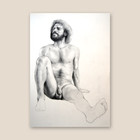 Nude Male Figure Sitting  Original Drawing Of Man Body