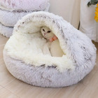 Warm Plush Pet Bed Hooded Cat Cave Soft Cushion For Winter Sleeping