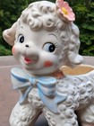 Vtg Napco Nursery Baby Lamb Planter Ceramic Pink Flower Toes Blue Bow Ex Cond 