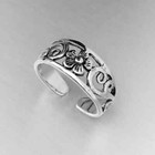 Solid Metal 925 Silver Ladies Flower Swirl Adjustable Toe Ring White Gold Plated