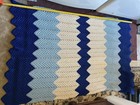 Hand-crocheted Afghan Throw Blanket Featuring A Blue And White Chevron Pattern