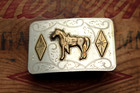 Vintage Ricardo Nickel Silver Horse With Saddle Cowboy Western Belt Buckle
