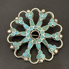 Vintage Native American Zuni Signed Turquoise Inlay Sterling Starburst Brooch