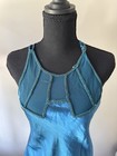Vintage Victoria s Secret Blue Satin Gown Halter Strappy Back Lace Solid Size M