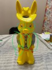 Vintage Plastic Blow Mold Yellow Cowboy Easter Bunny Coin Bank As Seen  read 