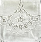 Vtg Embroidered Whitework Pillowcase Queen 21x32 Cutwork Lace Picot Crochet Trim