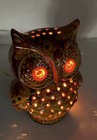 Vintage Ceramic Owl  Light Drip Glaze Lamp  6  Glass Glowing Eyes