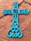 Beautiful Turquoise Cast Iron Victorian Wall Cross