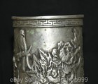 5 6 old Chinese Kangxi Dynasty Silver Fengshui Flower Bird Brush Pot Pencil Vase