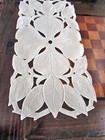 Vtg Dresser Set 3 Doilies Wt Linen Big Flower-shapes Cutwork Lace Embroidery