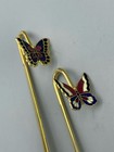 Lot Of 2 Vintage Cloisonn   Butterfly Colorful Gold Color Bookmark 6 Inches