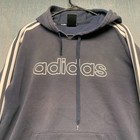 Adidas Men s Hoodie Size L Blue 3-stripe Fleece Logo Active Pullover Sweatshirt