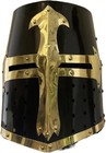 Free Wooden Stand With Helmet Templar Crusader Medieval Knight Black Brass Armor
