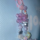 Kawaii Beaded Phone Strap Lanyard W  Iridescent Teddy Bear Charms Pink Purple