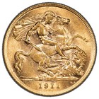 1911 Great Britain 1 2 Half Sovereign Gold Coin