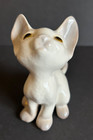 Vintage White Ceramic Figurine Cat Kitty Looking Up Studio Art Signed Large Ears