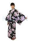 Japanese Yukata Cotton 100  Traditional Summer Kimono Robe - Flower Cart Black