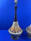 2 Mid Century Modern Lamps Walnut Ceramic Wood Table Vintage Danish Mcm Nice
