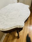 Victorian Antique Marble Top Accent Table With Ornate Carved Wood And Carvings